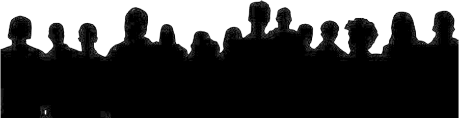 black & white shadow image of a line of people